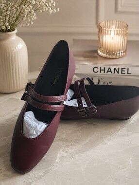 🍷 NWT Arizona Jean Co Burgundy Double-Strap Mary Jane Flats | Size 9.5